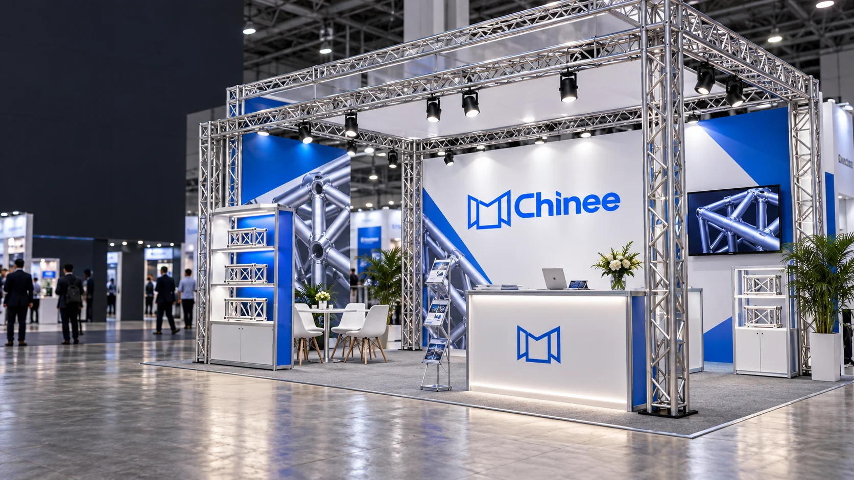 Custom Chinee exhibition booth in a trade show hall