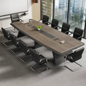 10-Person Wooden Office Conference Table with 8 Chairs