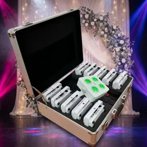 10pcs Case 4pcs 18W RGBWAUV Wireless DMX Battery LED Uplight With Charging Flight Case APP Control Wedding Event Stage Lighting