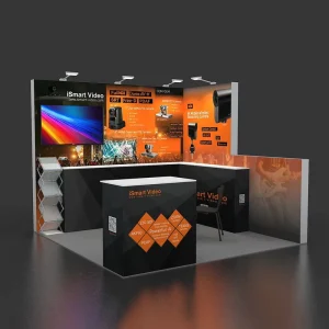 10×10 Frameless Tension Fabric Exhibition Booth with Aluminum Profile LED Light Box Wall