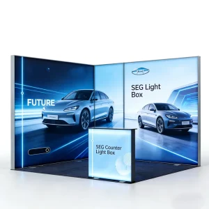 10×10 Tool-Free Assembly SEG Stretch Fabric LED Backlit Event Trade Show 3×3 Meter Exhibition Display Stand Booth