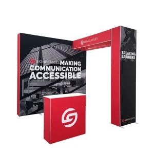 10x10ft Aluminum Frame Pop-Up Display Stand with Tension Fabric Backdrop and Arch