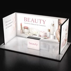 10x20ft Cosmetic Exhibition Stand with Backlit Lightbox Arch, 3x6m