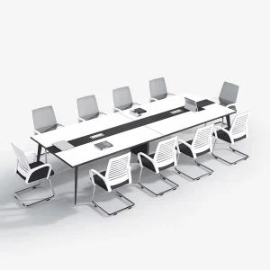 12-Person White Wood Conference Table and Chair Set for Office Meetings
