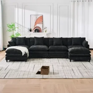 140.9 Inch U Shaped Chenille Modular Sectional Sofa Convertible Sofa with Movable Ottomans for Living Room Bedroom