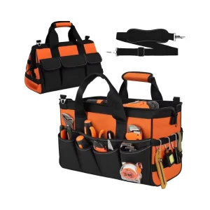 15-Inch Heavy Duty 16-Pocket Waterproof Orange Portable Tool Bag Organizer with Soft Handle