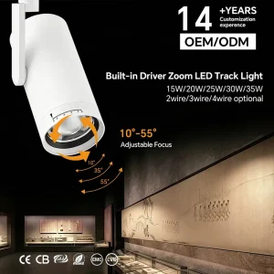 15W 20W 25W Zoomable Anti-Glare Indoor Hotel Jewelry Lighting Aluminum COB Track Light Direct Factory