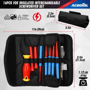 16-Piece VDE 1000V Insulated Screwdriver Set IEC60900 CR-V Electrician Tool Kit