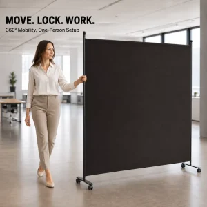 180x180cm Mobile Office Partition Screen With Lockable Casters Portable Steel Frame Room Divider for Commercial Workplace