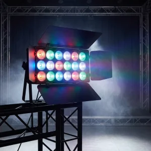 18x12W RGBW 4-in-1 LED Flat Par Light with Barn Doors DMX512 Stage Wash Lighting for Studio TV Broadcast