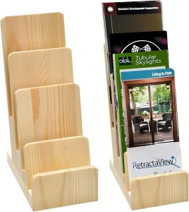 2-Pack 4-Tier Wood Brochure Display Stand and Countertop Organizer