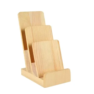 2 Pieces 3 Tier Pine Wood Book Rack Pamphlet Display Stand Trifold Brochure Organizer Flyer Holder