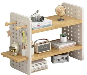 2 Tier Bamboo Portable Modern Computer Desk Organizer Adjustable Display Shelf Pegboard Design Home Office Dining Tools