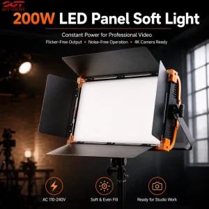 200W Dual Color White Studio Fill Light Wide Beam Silent Panel Lamp Four Leaf for Film Shooting and Exhibition Display