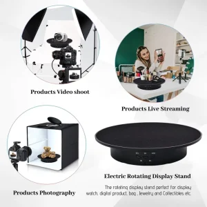 20CM Motorized Turntable Stand with Remote 360° Rotating Display and Photo Shooting Platform for Products, Jewelry, and Miniatures