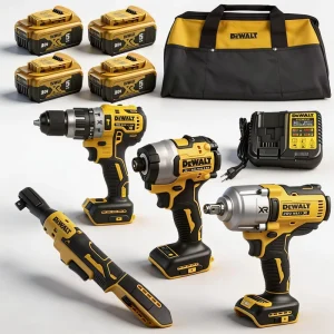 20V Electric Tool Kit 4pcs Driver Wrench Power Tools with 4pcs 5Ah Lithium ion Battery Charger Tool Kit