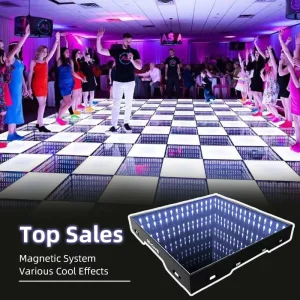 20x20ft Mobile Magnetic Led Dance Floor Wedding Custom Party Illuminate 3d Infinity Glass Dancing Floor Tiles for Rental