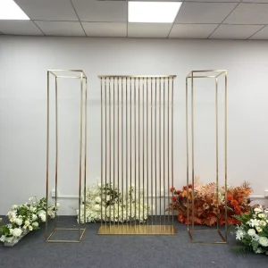 2M Iron Square Screen Gilded Flower Stand Wedding Arch Backdrop Geometric Shelf Cake Pillar Birthday Party Frame
