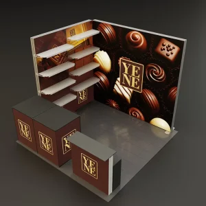 3*3M Modular Exhibition Booth Retail Display System Integrated Shelving Wall Multiple Counter Backlit Fabric Stand