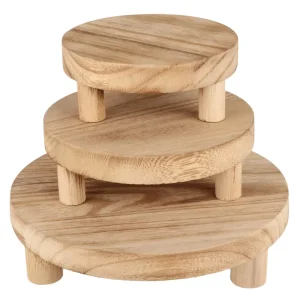 3-Piece Polished Wooden Display Riser Set with Round Pedestals