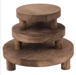 3-Piece Polished Wooden Round Display Riser Pedestal Set