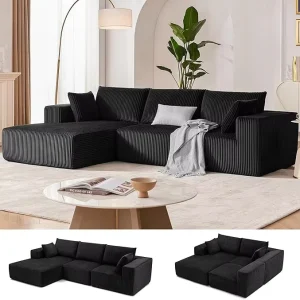 3-Seat Modern Sectional Fabric Sofa with Chaise Longue, Factory Direct