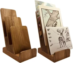 3 Tier Acacia Wood Literature Holder Trifold Brochure Holder Flyer Holder Postcard Display and Countertop Wooden Display Stand
