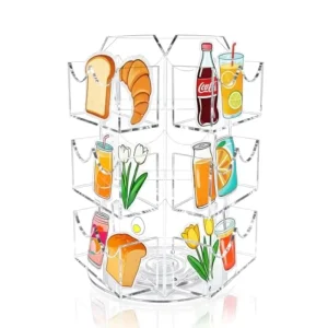 3 Tier Acrylic Clear 360 Rotating Sticker Display Stand Desktop Business Card Organizer Rack for Office Home Tabletop
