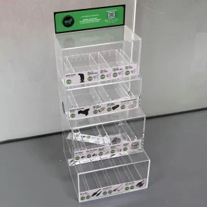 3-Tier Clear Acrylic Countertop Display Rack for Mobile Phone Chargers, USB Cables, and Accessories