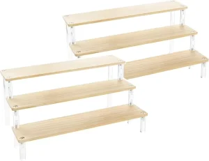 3-Tier Counter Display Shelf with Acrylic Legs and Wooden Top for Figures