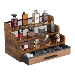 3-Tier Retro Wooden Perfume Organizer Stand and Display Riser for Men’s Cologne