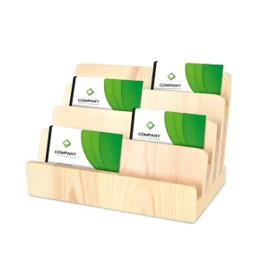 3-Tier Wood Brochure Holder with Business Card Holder and Flyer Holder