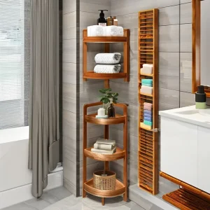 3-Tier Wooden Corner Rack and Shower Shelf for Bathroom, Living Room, or Kitchen