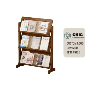 3-Tier Wooden Floor-Standing Magazine Rack and Book Display Shelf with Slanted Compartments