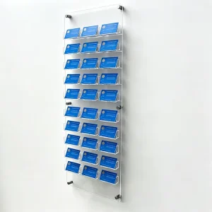 30-Pocket Wall-Mounted Clear Acrylic Business Card and Brochure Display Rack for Offices, Lobbies, and Retail