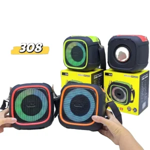 308 Outdoor Portable Speaker with Subwoofer, Phone Holder, Bluetooth, and LED Color Light