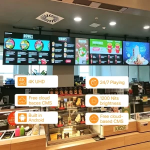 32 75 Inch 1200nits Hanging Type LCD Digital Signage Screen Commercial Menu Display with CMS for Supermarket Promotion