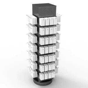 360 Degree 4-Sided Metal Rotating Display Rack with Hooks for Retail Shops