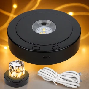 360-Degree Rotating Display Stand with Colorful LED Lights and USB Cable for Jewelry and Weddings