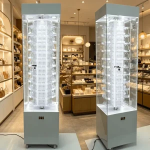 360-Degree Rotating Watch Display Rack Acrylic Display Cabinet with LED