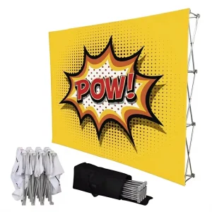 3×3 Foldable Pop-Up Display Stand with Dye Sublimation Customizable Screen, Aluminum Frame, Tension Fabric, Reusable Lightweight
