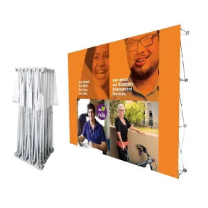 3×3 Pop-Up Display Stand with Aluminum Frame and Stretch Fabric, Pennant Style