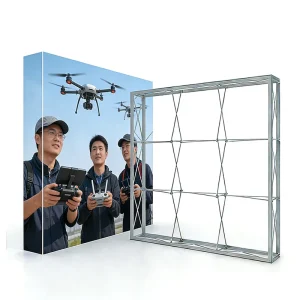 3×3 and 4×3 Rectangular Frameless Aluminum Tube Display Stand with SEG Tension Stretch Fabric Backdrop Wall