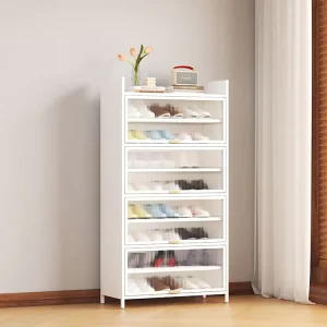 4-Door Metal Shoe Rack Steel Shoe Storage Cabinet Multi-Layer Shoe Storage Organizer Modern Shoe Storage Rack for Home Entrance
