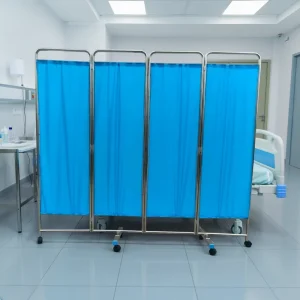 4 Fold Medical Privacy Partition with Stainless Steel Frame and Waterproof Fabric for Hospital Bedside Care