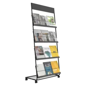 4-Layer Floor-Standing Brochure Display Stand with Wheels for Offices and Exhibitions