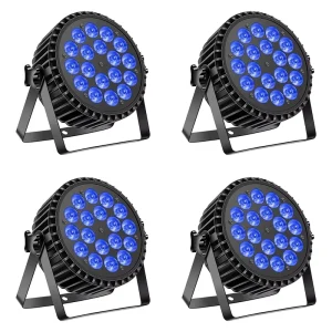 4-Pack 200W LED PAR Lights DMX512 18x10W RGBW Wash Effect Flat Lights for DJ Disco Parties Clubs Weddings Stages