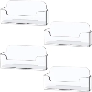 4 Pack Clear Plastic Business Card Holder Acrylic Business Card Display for Desk Business Card Stand