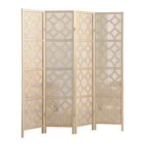 4-Panel Folding Wooden Partition Screen with Diamond Design for Room Separation