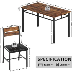4 Piece Wooden Dining Table Set with Upholstered Chairs for Kitchen Living Room Restaurant School Home